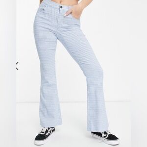 High rise flair blue plaid pants